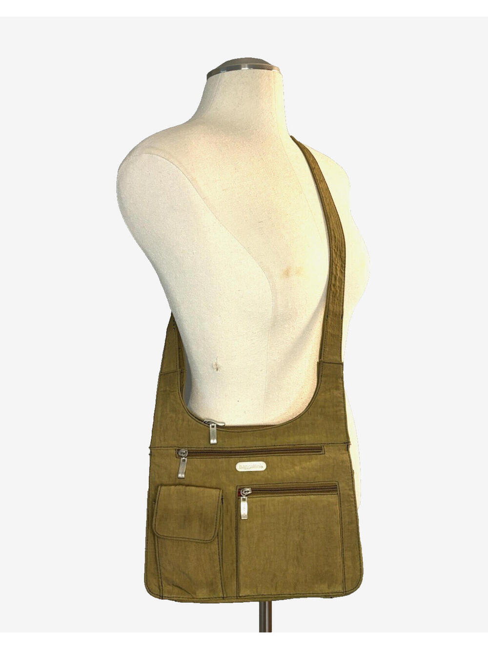 Baggallini Nylon Hobo Cargo Messenger Crossbody Bag Purse Army Green EUC